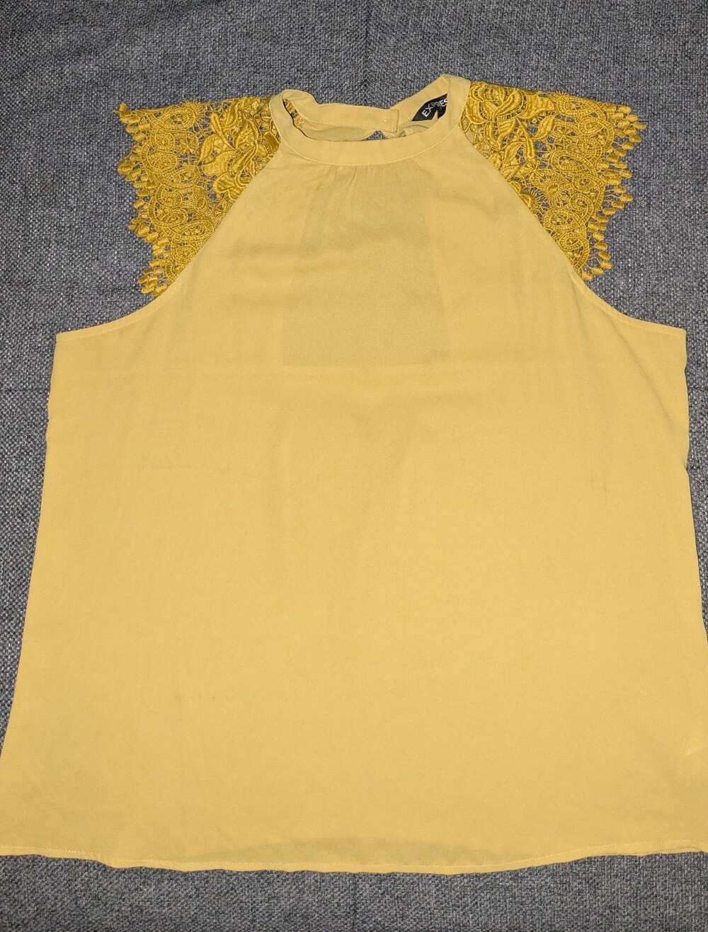 Express Mustard Yellow Sleeveless Blouse with Lace Shoulders Large